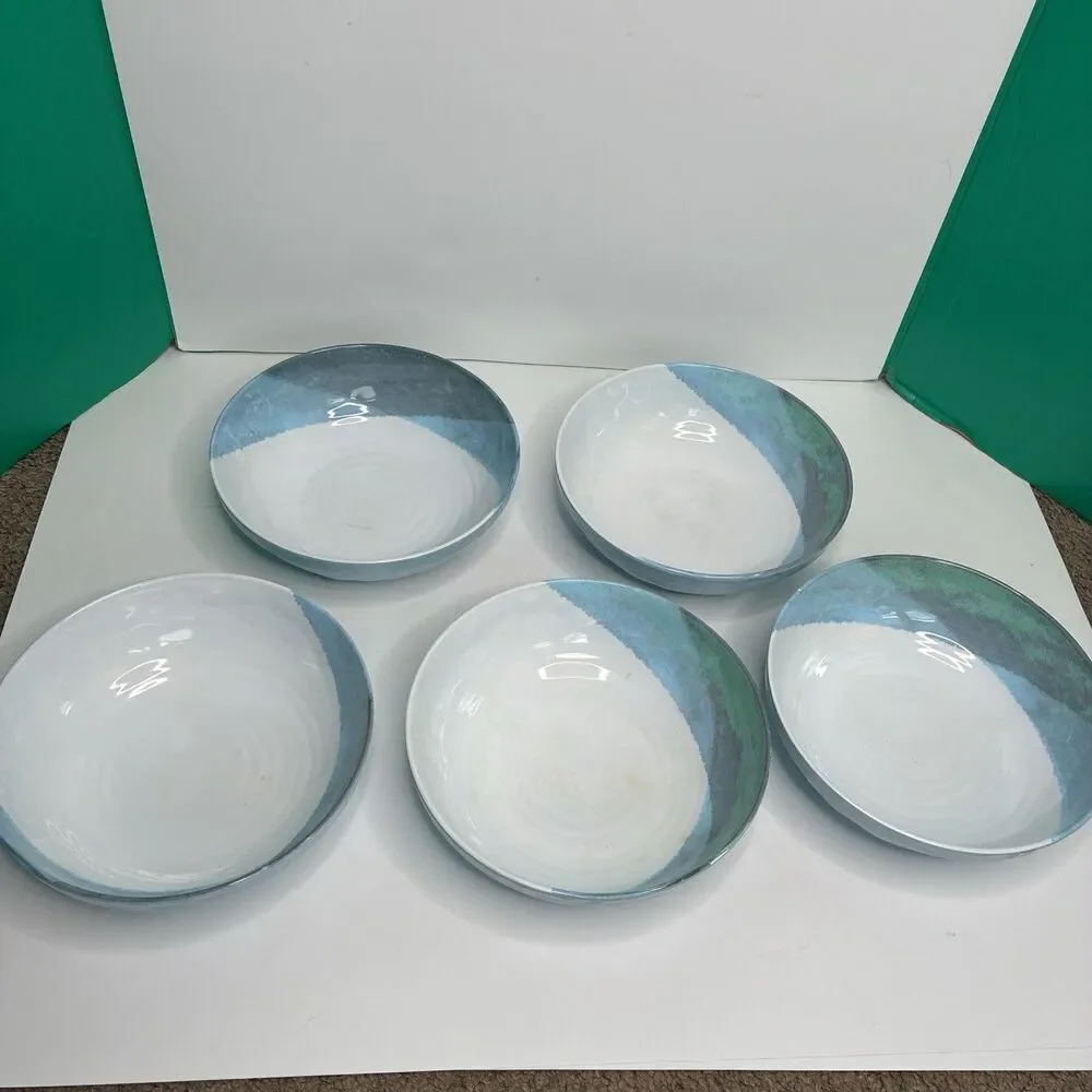 Nautica Watercolors Blue Melamine 5 Pasta/Soup Bowls